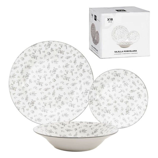 VAJILLA 18 PIEZAS FLOR GRIS